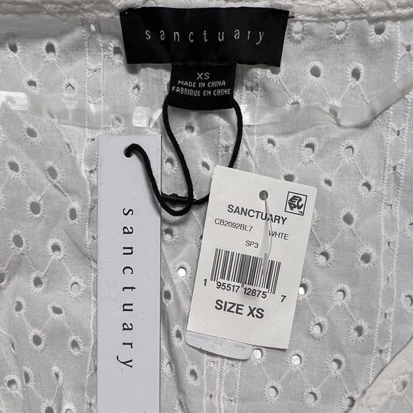 ❤️💙💛 Sanctuary White V Neck Eyelet Ruched Top Blouse Shirt - Picture 8 of 9